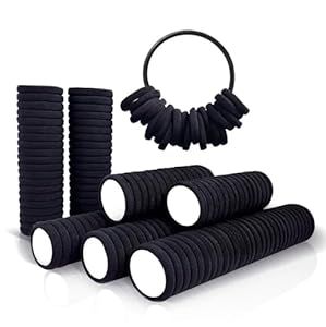 SIFFOI 100Pcs Soft Hair Ties, Black Cotton Seamless Hair Tie with Free Organizer Ring, Hair Elastics for Thick Hair, No Crease Damage Ponytail Holders, Premium Hair Bands for Women, Men and Girls