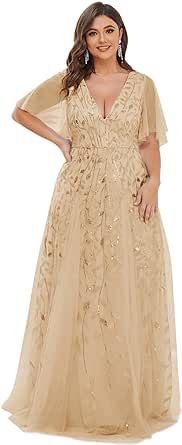 Ever-Pretty Womens Plus Size V Neck A Line Sequin Tulle Formal Dress 0734-DA1