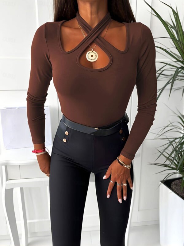 Women's Tank Top Stylish Solid Color Crop Tops Long Sleeve Asymmetric Neck Bodycon Top Daily Black Blue Brown Spring 2025 - € 20.99